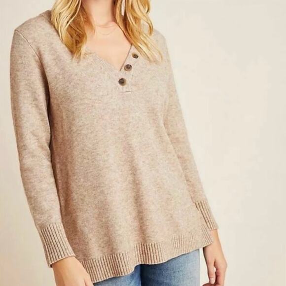 Anthropologie Serena button v-neck sweater ribbed edge long sleeve soft knit S - Picture 8 of 8